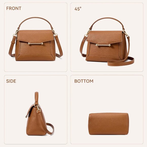 Small Vegan Leather Cream Crossbody Bag Women with Flap and Top Handle Design - Picture 5 of 5